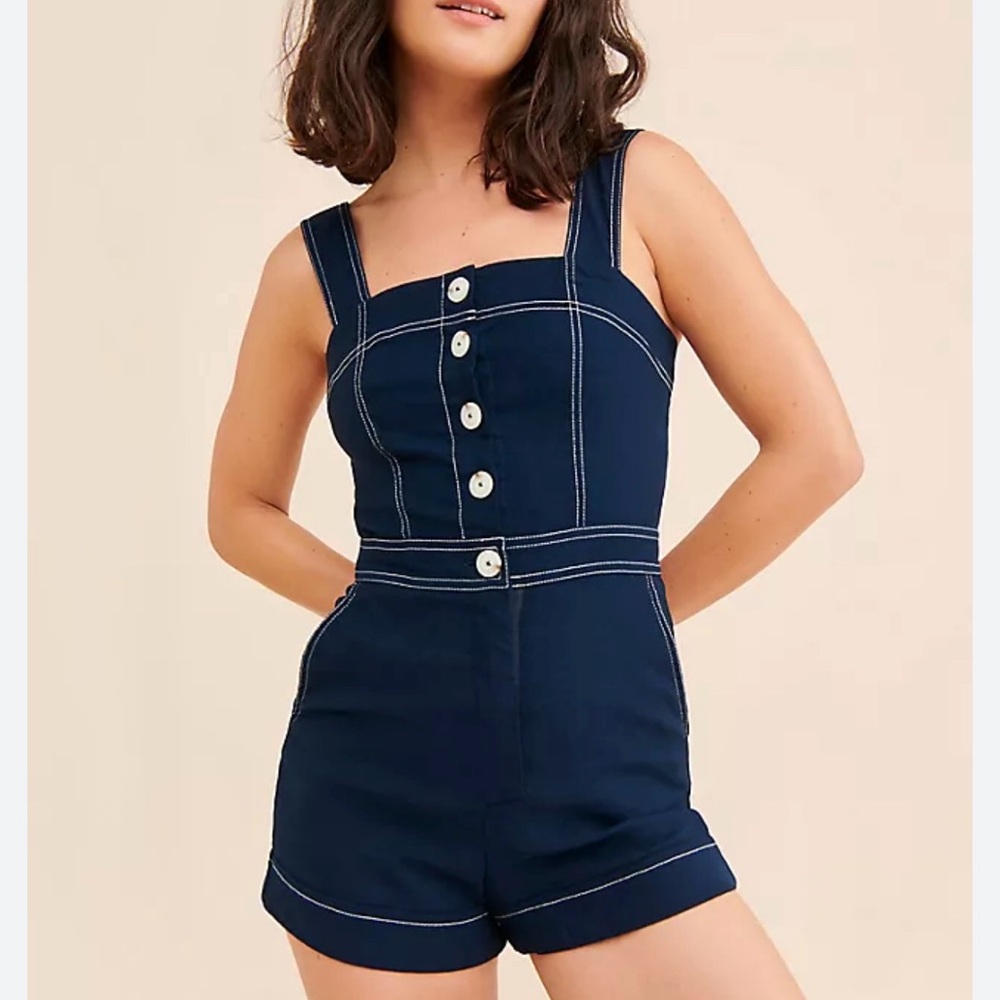 Anthropologie Maeve  The Portside dark denim Romper 6